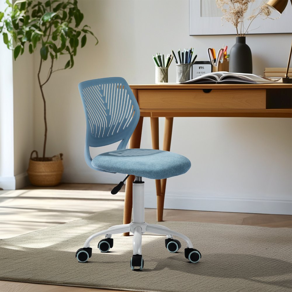 Pale Blue and White Adjustable Height Swivel Rolling Office Chair HomeRoots