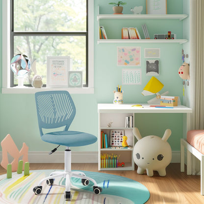 Pale Blue and White Adjustable Height Swivel Rolling Office Chair HomeRoots