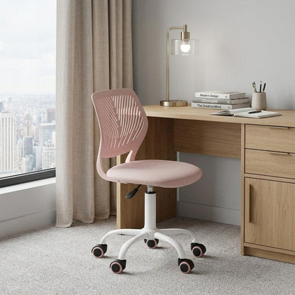 Pale Pink and White Adjustable Height Swivel Rolling Office Chair HomeRoots