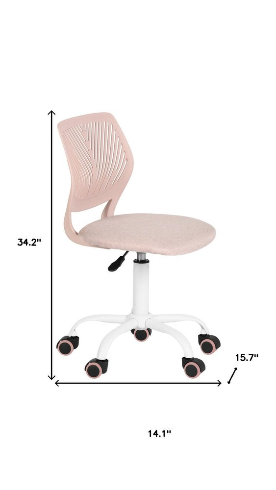 Pale Pink and White Adjustable Height Swivel Rolling Office Chair — view 3