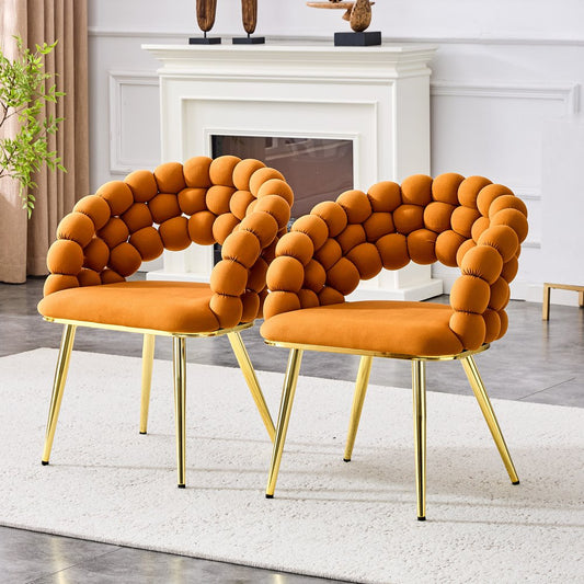 Set of Two Beige and Gold Velvet Dining Side Chairs