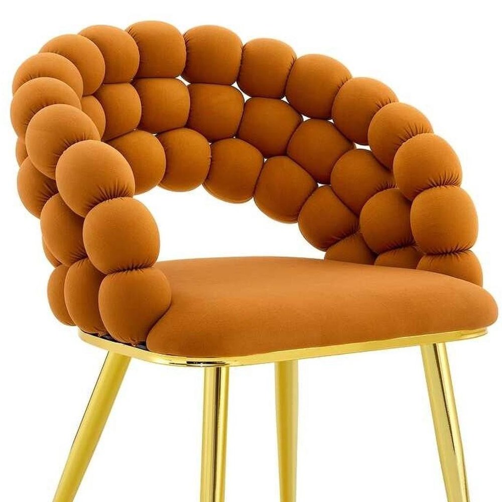 Set of Two Orange And Gold Velvet And Metal Open Back Dining Side Chairs — view 6