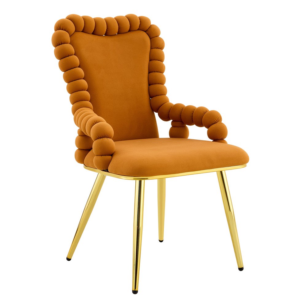 Set of Two Orange And Gold Velvet And Metal Dining Arm Chairs HomeRoots