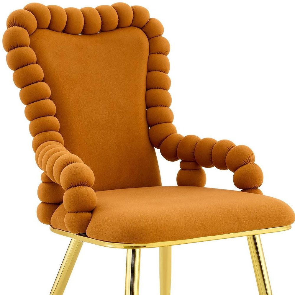 Set of Two Orange And Gold Velvet And Metal Dining Arm Chairs HomeRoots