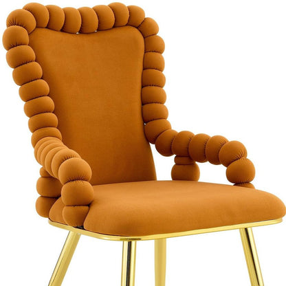 Set of Two Orange And Gold Velvet And Metal Dining Arm Chairs HomeRoots