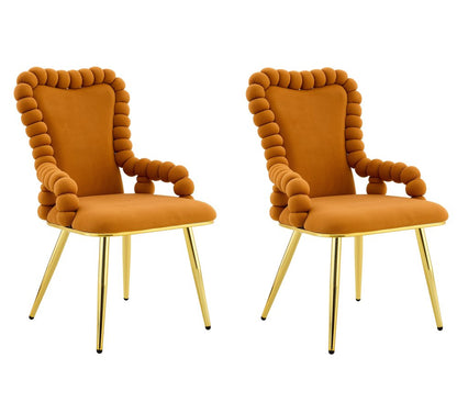 Set of Two Orange And Gold Velvet And Metal Dining Arm Chairs HomeRoots