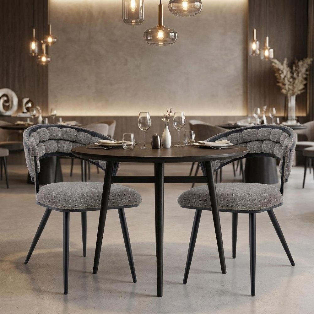 Set of Two Gray And Black Tufted Chenille And Metal Dining Side Chairs HomeRoots