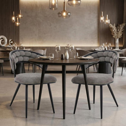 Set of Two Gray And Black Tufted Chenille And Metal Dining Side Chairs HomeRoots