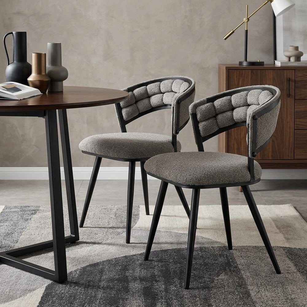 Set of Two Gray And Black Tufted Chenille And Metal Dining Side Chairs — view 5