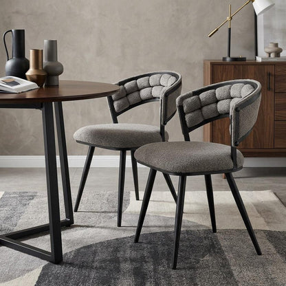 Set of Two Gray And Black Tufted Chenille And Metal Dining Side Chairs HomeRoots