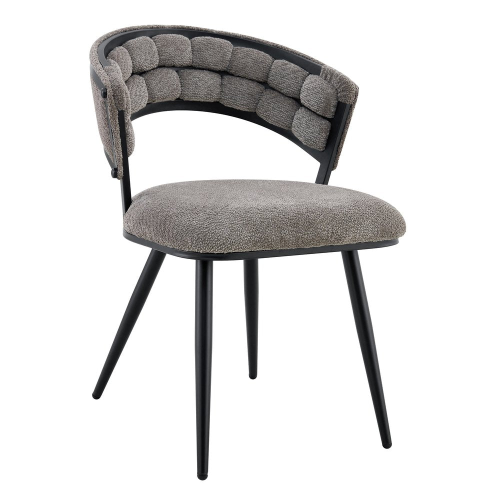 Set of Two Gray And Black Tufted Chenille And Metal Dining Side Chairs — view 1