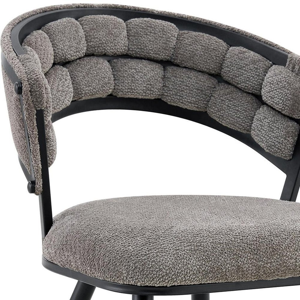 Set of Two Gray And Black Tufted Chenille And Metal Dining Side Chairs HomeRoots
