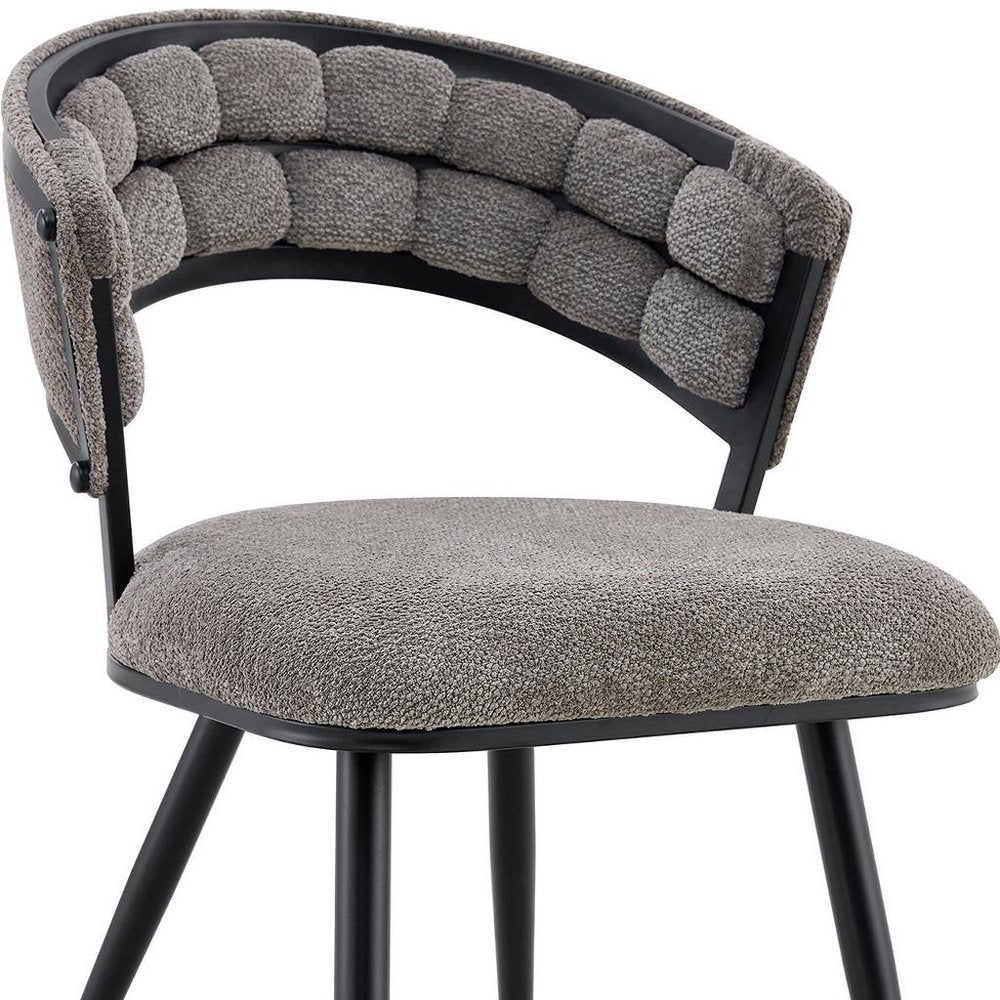 Set of Two Gray And Black Tufted Chenille And Metal Dining Side Chairs HomeRoots