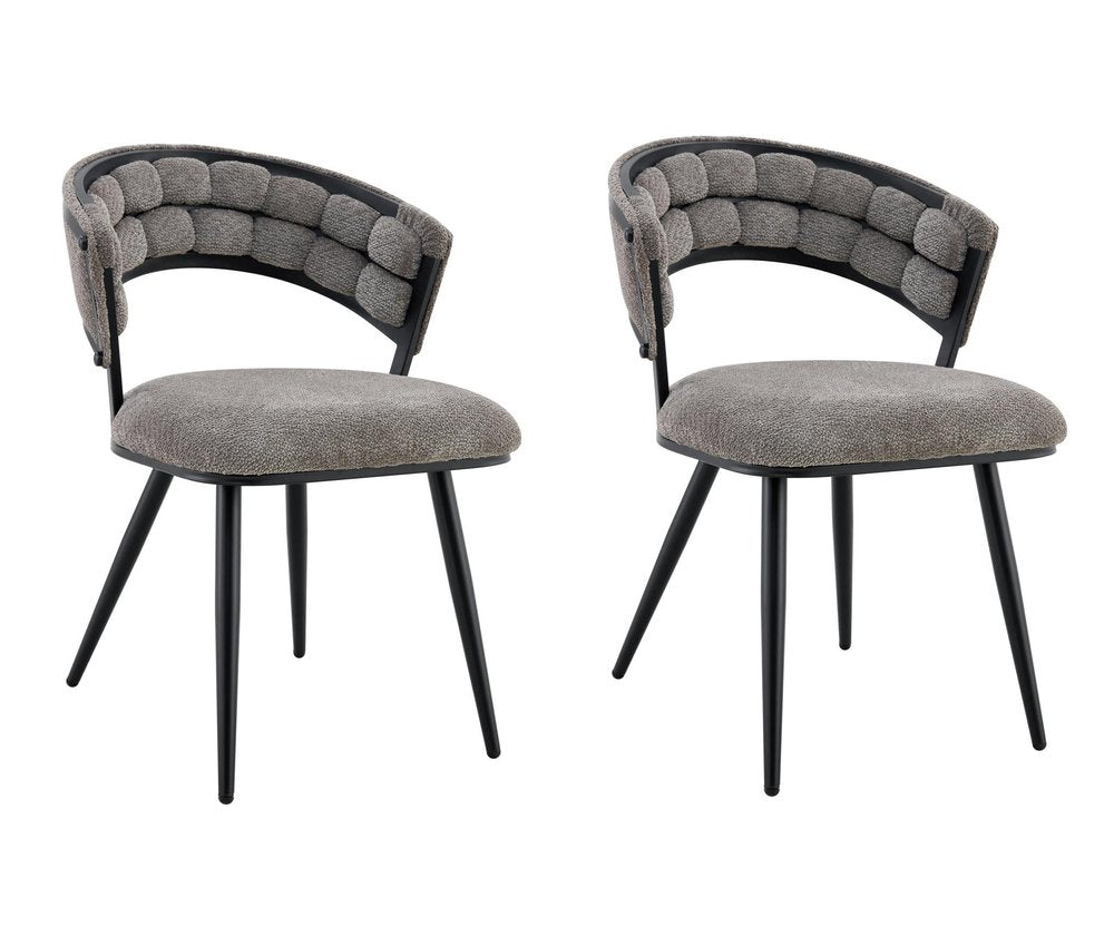 Set of Two Gray And Black Tufted Chenille And Metal Dining Side Chairs HomeRoots