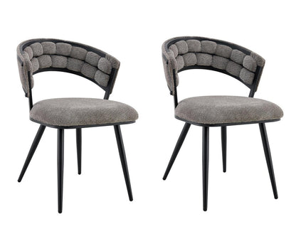 Set of Two Gray And Black Tufted Chenille And Metal Dining Side Chairs HomeRoots