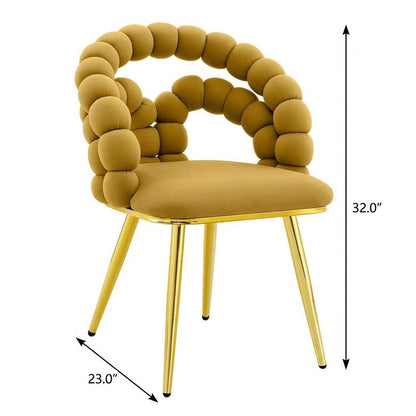 Set of Two Yellow And Gold Velvet And Metal Open Back Dining Arm Chairs HomeRoots