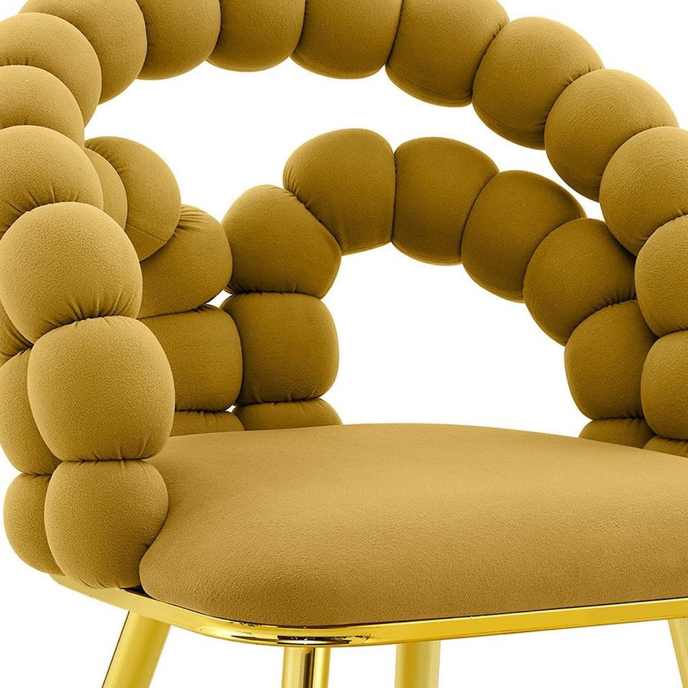Set of Two Yellow And Gold Velvet And Metal Open Back Dining Arm Chairs HomeRoots