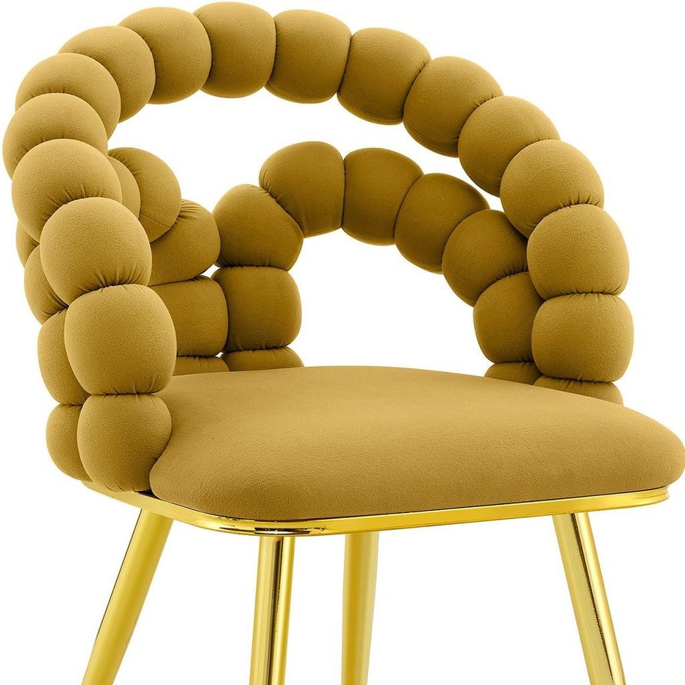 Set of Two Yellow And Gold Velvet And Metal Open Back Dining Arm Chairs — view 5