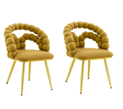 Set of Two Yellow And Gold Velvet And Metal Open Back Dining Arm Chairs HomeRoots