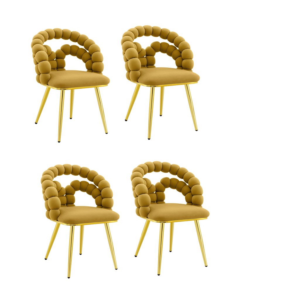 Set of Two Yellow And Gold Velvet And Metal Open Back Dining Arm Chairs HomeRoots
