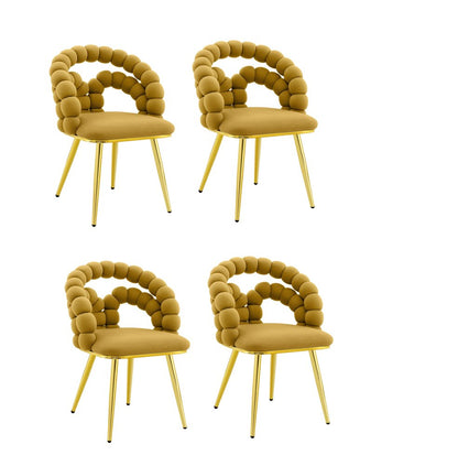 Set of Two Yellow And Gold Velvet And Metal Open Back Dining Arm Chairs HomeRoots