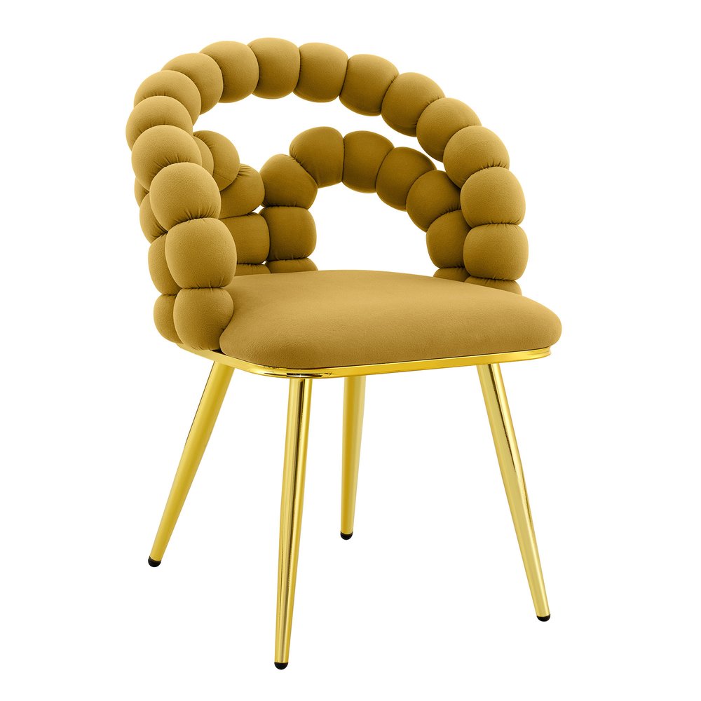 Set of Two Yellow And Gold Velvet And Metal Open Back Dining Arm Chairs HomeRoots