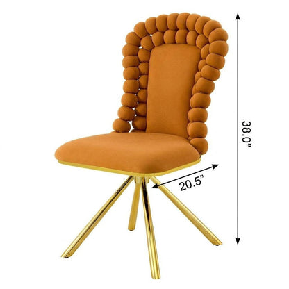 Set of Two Orange and Gold Velvet Dining Side Chairs HomeRoots