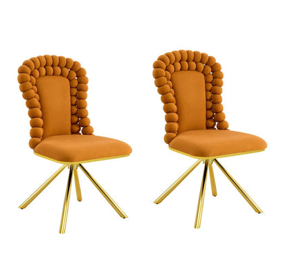 Set of Two Orange and Gold Velvet Dining Side Chairs HomeRoots