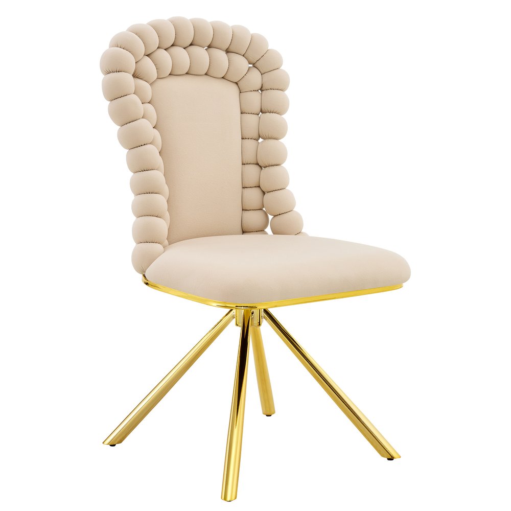 Set of Two Beige and Gold Velvet Dining Side Chairs HomeRoots
