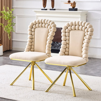 Set of Two Beige and Gold Velvet Dining Side Chairs HomeRoots