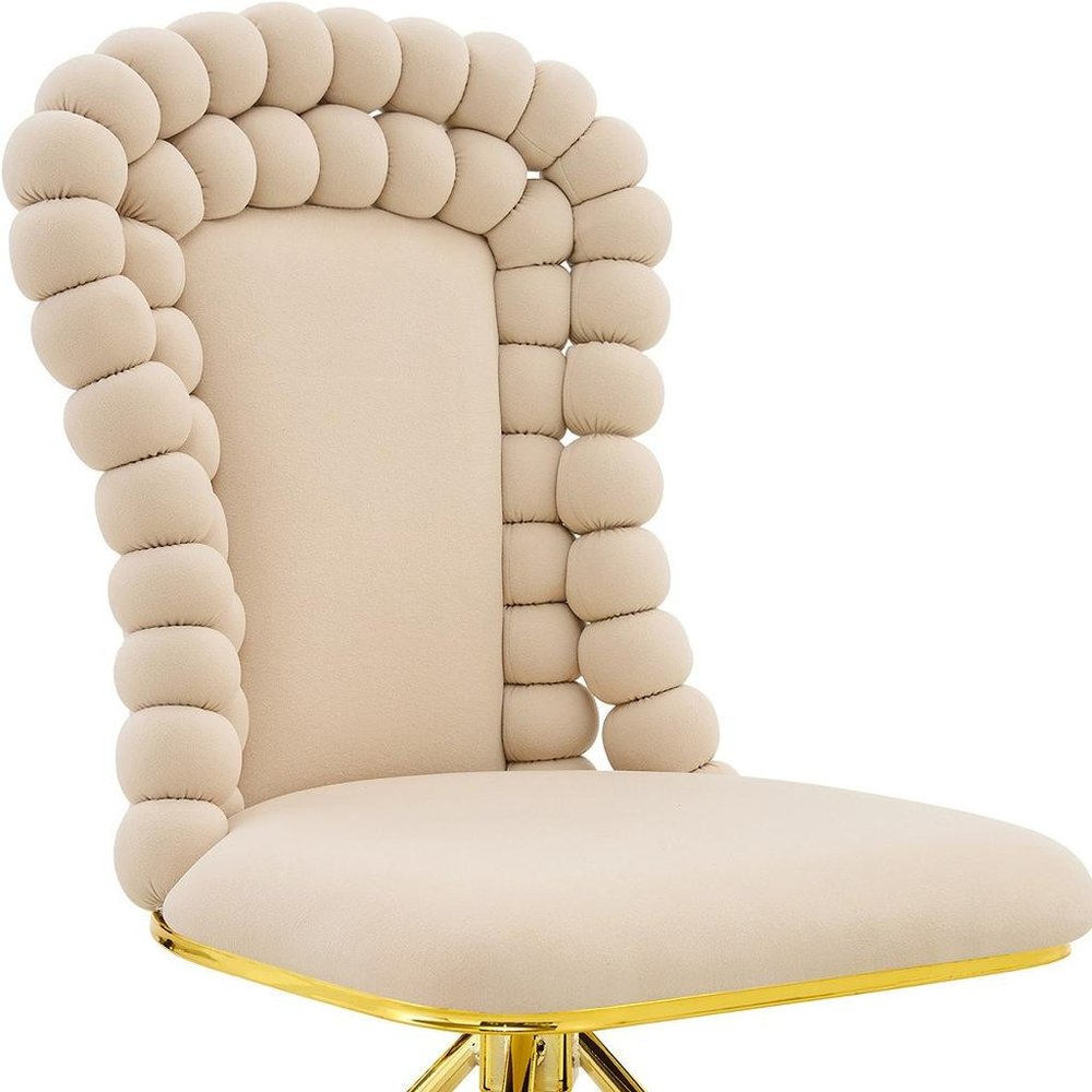 Set of Two Beige and Gold Velvet Dining Side Chairs HomeRoots