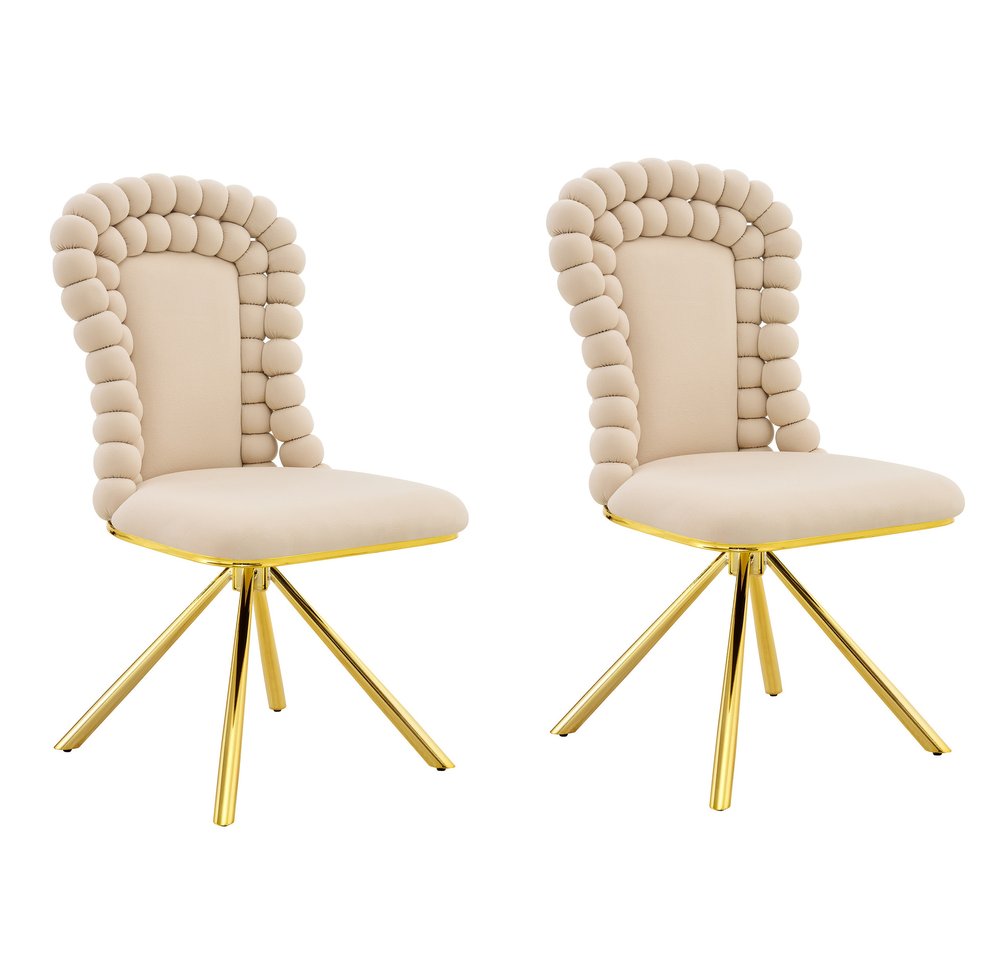 Set of Two Beige and Gold Velvet Dining Side Chairs HomeRoots