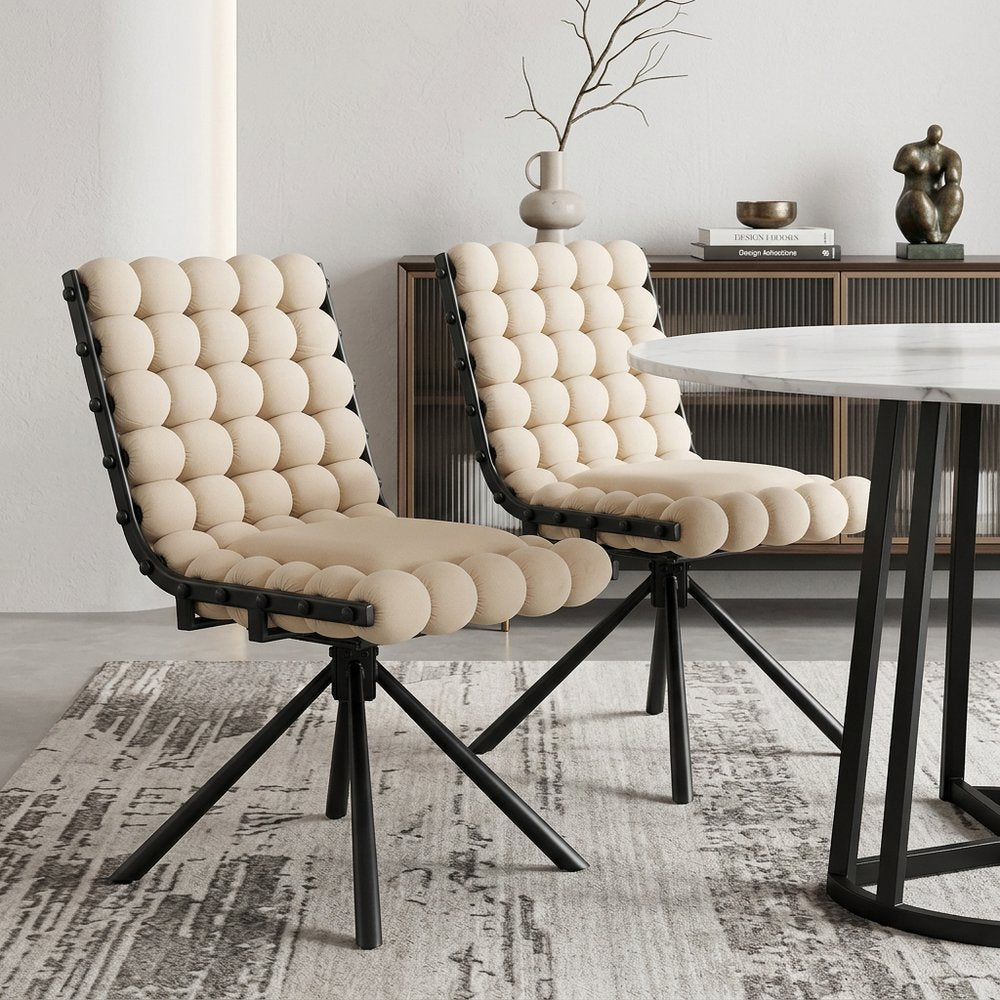 Set of Two Beige and Black Velvet Dining Side Chairs HomeRoots