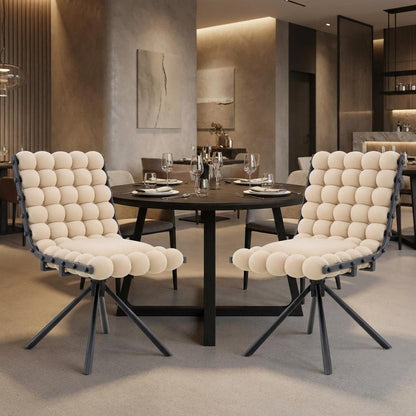 Set of Two Beige and Black Bubble Tufted Microfiber Dining Side Chairs HomeRoots