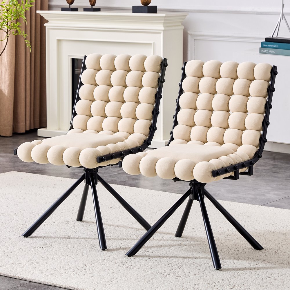 Set of Two Beige and Black Velvet Dining Side Chairs HomeRoots