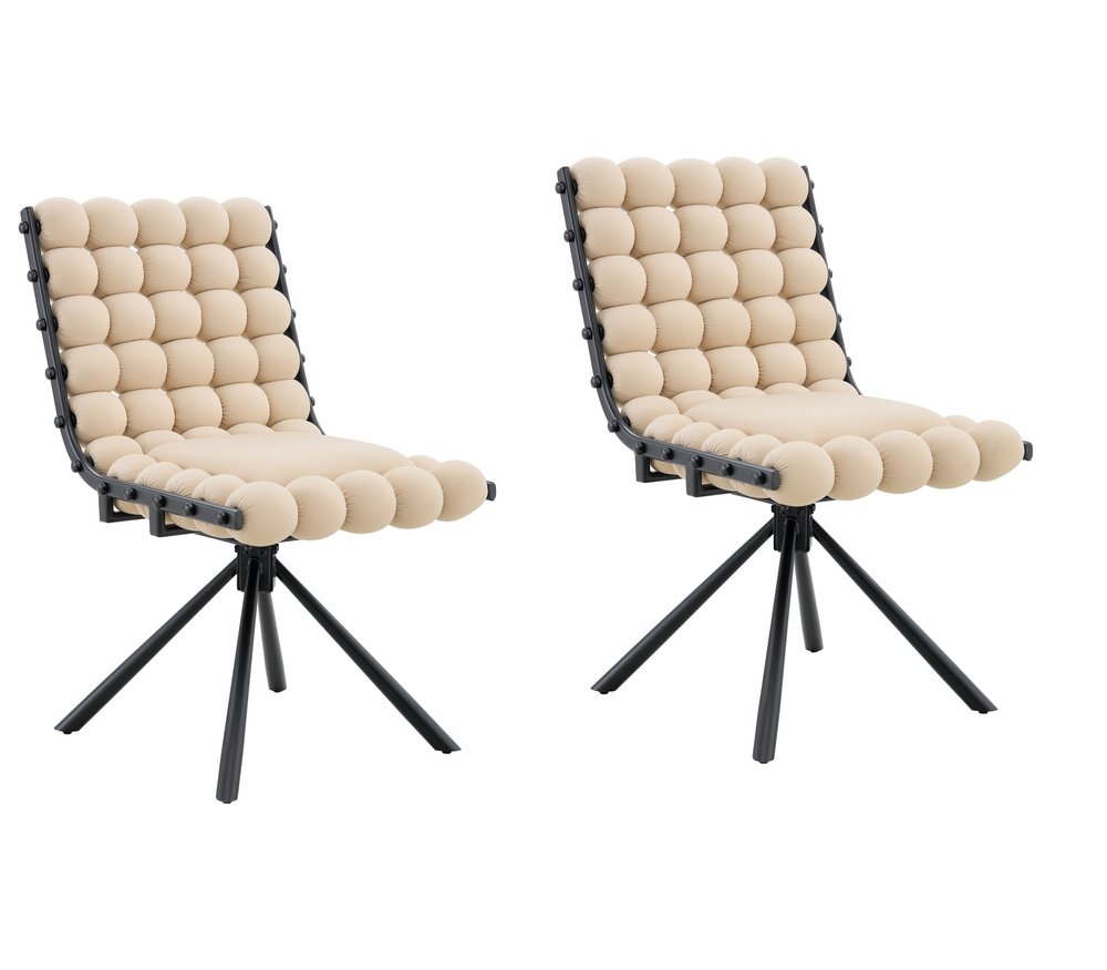 Set of Two Beige and Black Velvet Dining Side Chairs HomeRoots