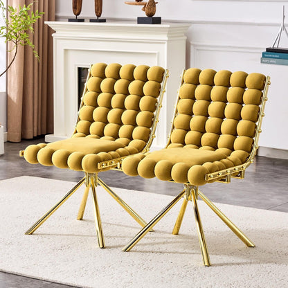 Set of Two Beige and Black Bubble Tufted Microfiber Dining Side Chairs HomeRoots