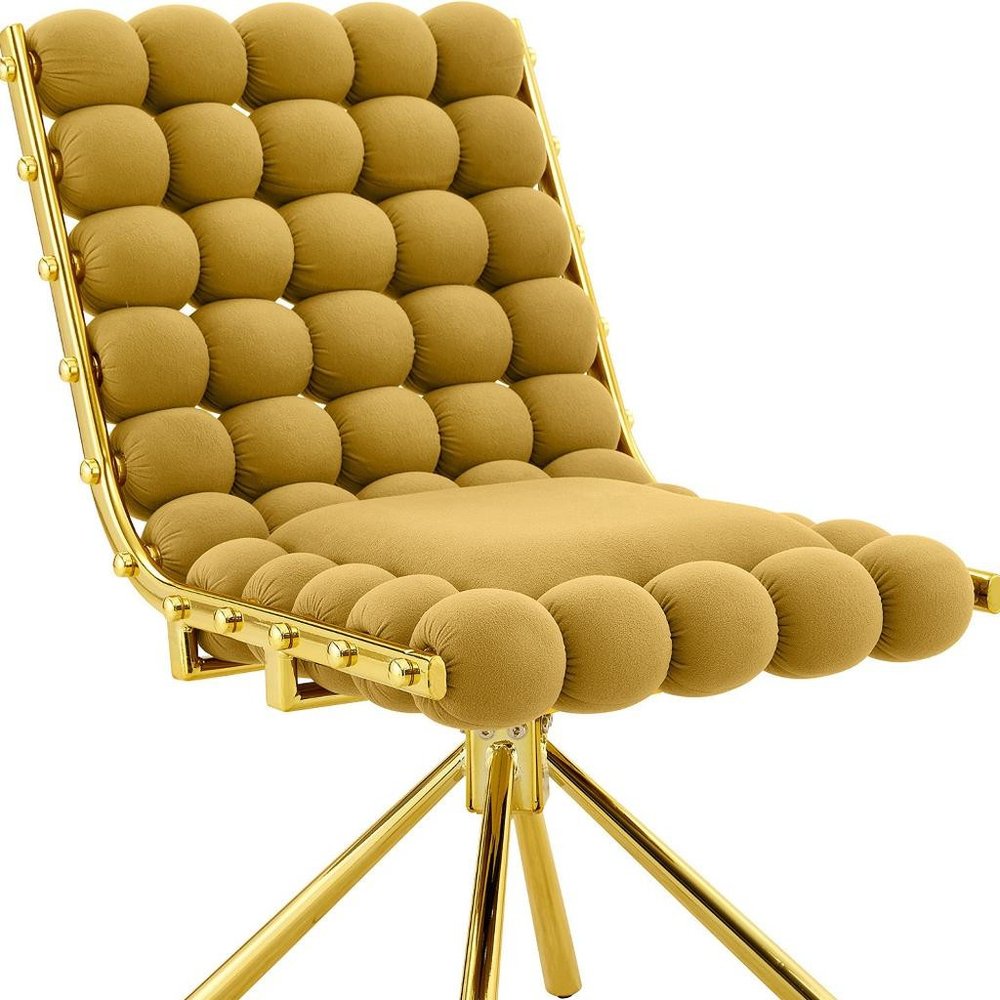 Set of Two Beige and Black Bubble Tufted Microfiber Dining Side Chairs HomeRoots