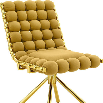 Set of Two Beige and Black Bubble Tufted Microfiber Dining Side Chairs HomeRoots