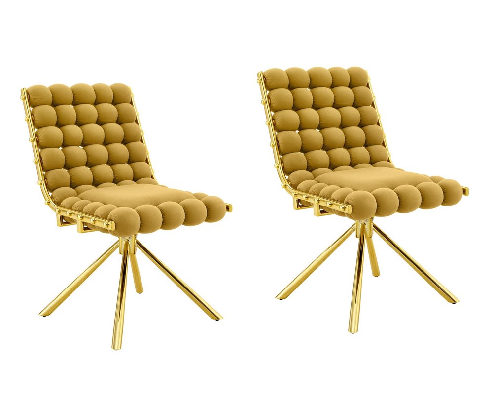 Set of Two Beige and Black Bubble Tufted Microfiber Dining Side Chairs — view 11