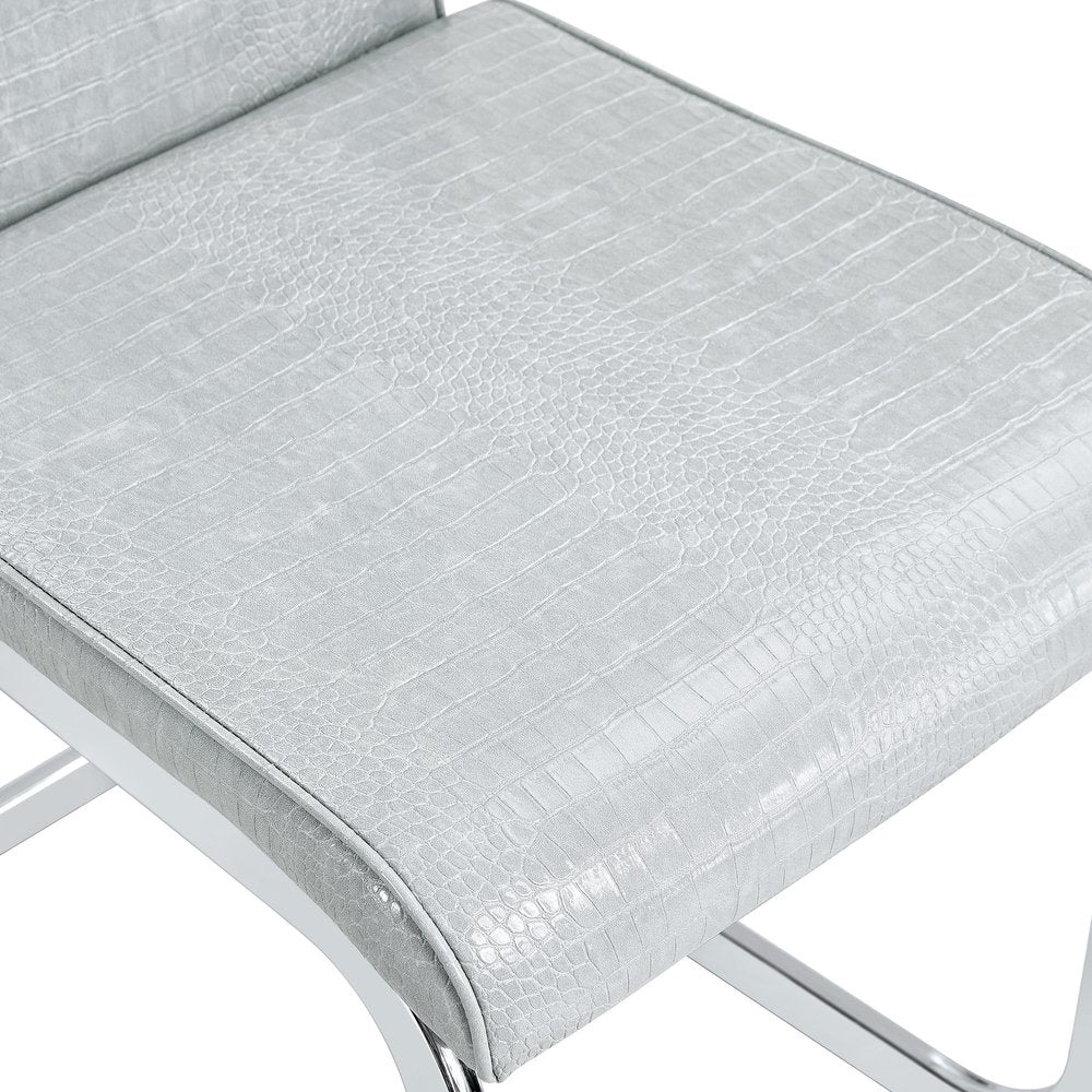 Set of Four Gray And Silver Tufted Faux Leather And Metal Dining Side Chairs HomeRoots