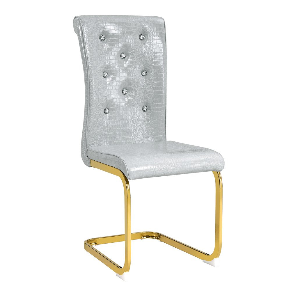Set of Four Gray And Silver Tufted Faux Leather And Metal Dining Side Chairs — view 8