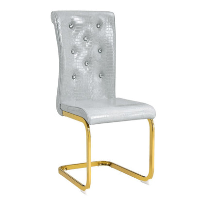 Set of Four Gray And Silver Tufted Faux Leather And Metal Dining Side Chairs HomeRoots
