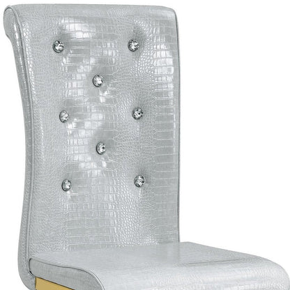 Set of Four Gray And Silver Tufted Faux Leather And Metal Dining Side Chairs HomeRoots