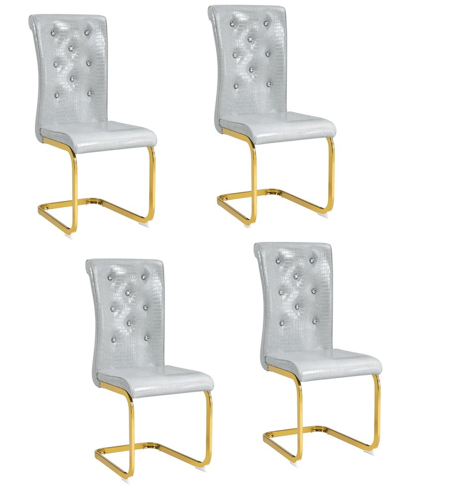 Set of Four Gray And Silver Tufted Faux Leather And Metal Dining Side Chairs — view 10