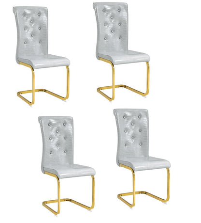 Set of Four Gray And Silver Tufted Faux Leather And Metal Dining Side Chairs HomeRoots