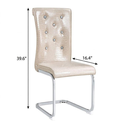 Set of Four Beige And Silver Tufted Faux Leather And Metal Dining Side Chairs HomeRoots