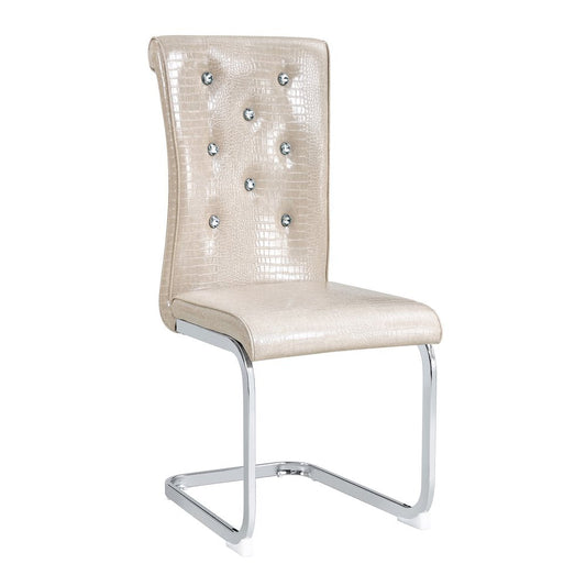 Set of Four Beige And Gold Tufted Faux Leather And Metal Dining Side Chairs