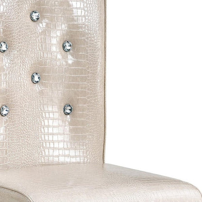 Set of Four Beige And Silver Tufted Faux Leather And Metal Dining Side Chairs HomeRoots