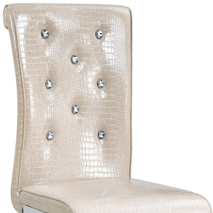 Set of Four Beige And Silver Tufted Faux Leather And Metal Dining Side Chairs HomeRoots